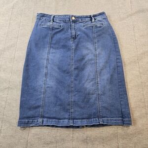 Women's Denim Skirt Knee Length Casual Front Flat Pockets Medium Wash Size 12